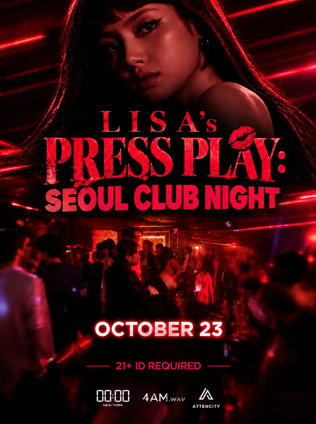 LISA's Press Play: Seoul Club Night flyer — October 23 at 00:00, Long Island City, 21+ ID required, presented by 00:00, 4AM.wav and Attencity